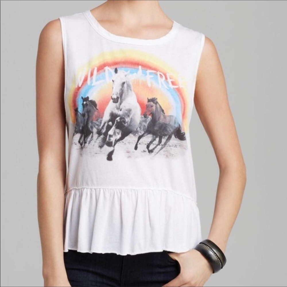 CHASER sz Small Tank Top Wild and Free Horses Muscle Cut White Rainbow